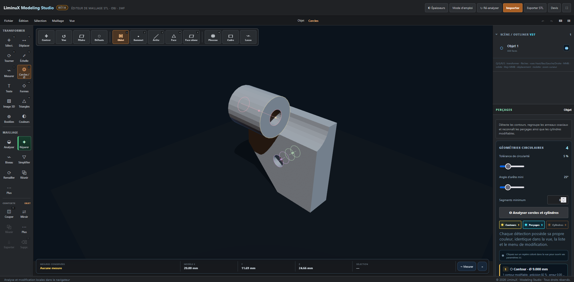 Interface de LiminuX Modeling Studio avec un lettrage 3D modifiable